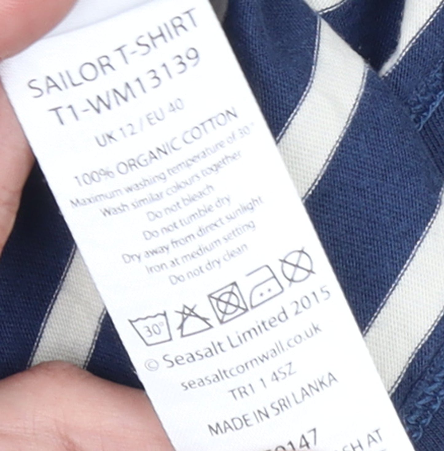 Seasalt Cornwall Womens Blue Striped Organic Cotton T-Shirt UK 12