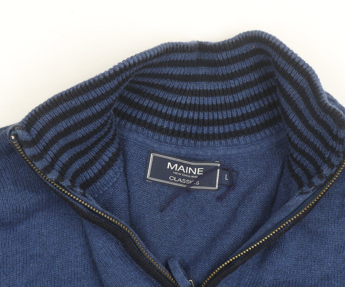 Maine New England Men’s Blue Wool Blend 1/2 Zip Jumper Size L
