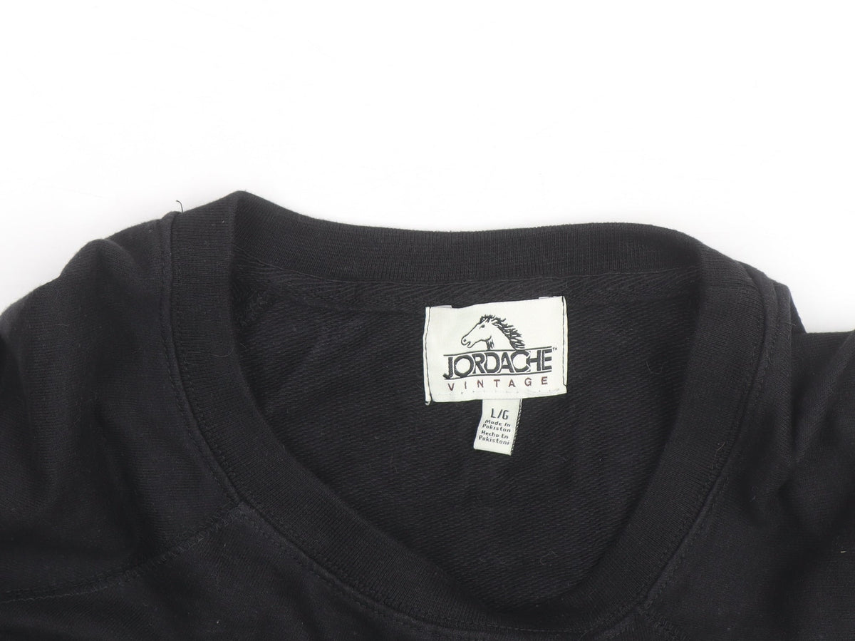 Jordache Vintage Men's Black L Pullover Sweatshirt Space Graphic Print