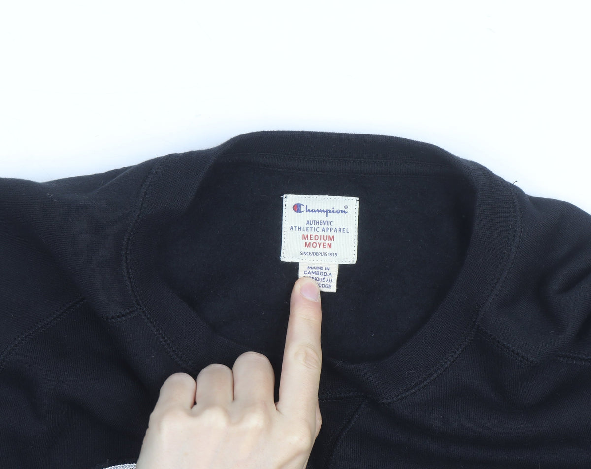 Champion Men's Black Medium Pullover Sweatshirt Crew Neck