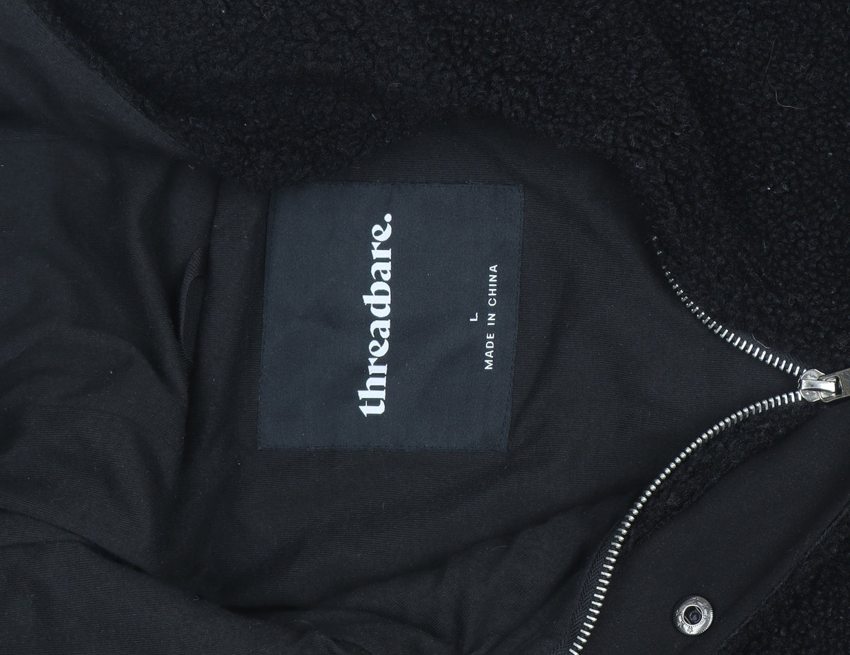 Threadbare Mens Black Fleece Full Zip Hoodie Size L Winter Warm