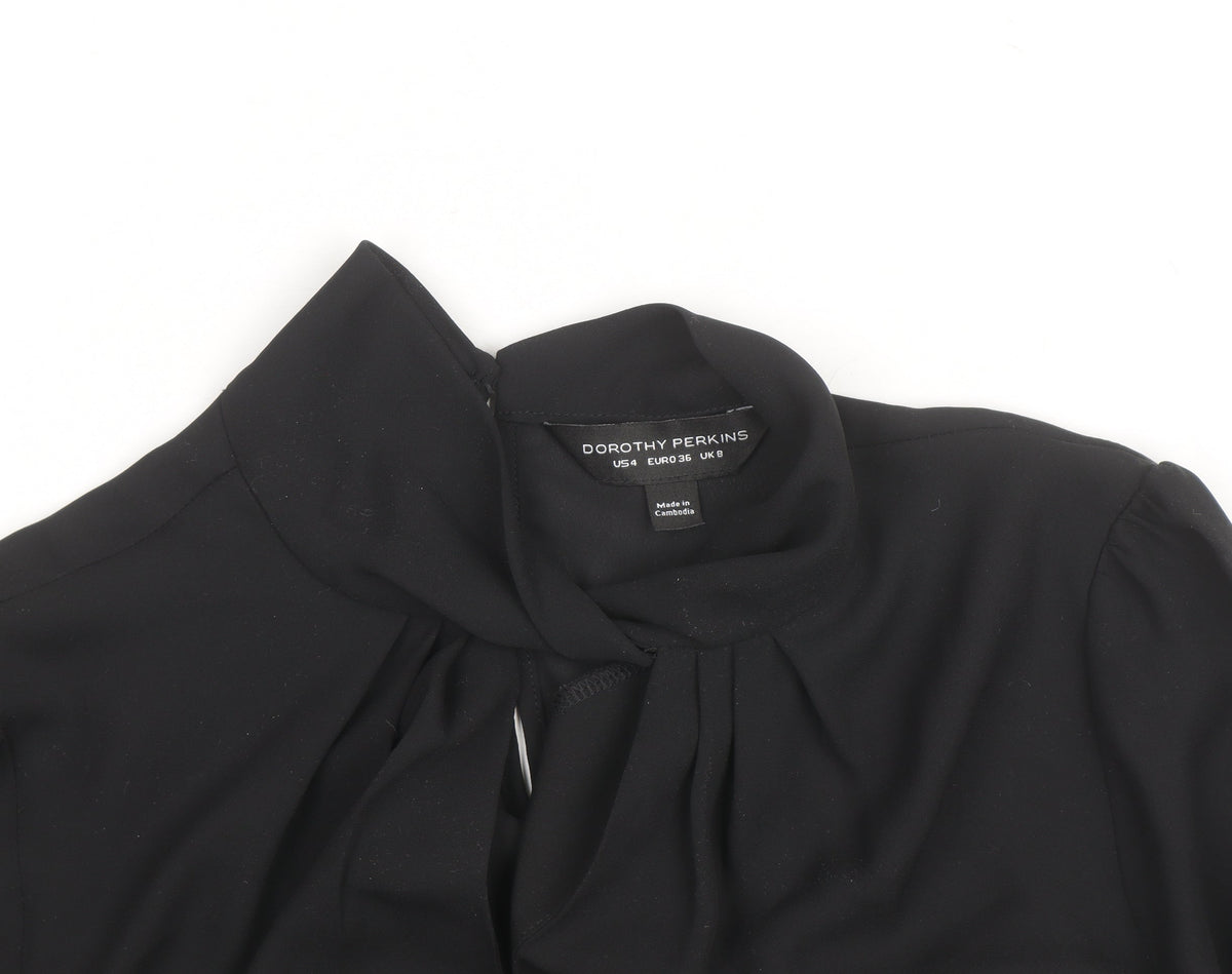 Dorothy Perkins Women Black High Neck Long Sleeve Tunic Blouse Size 8
