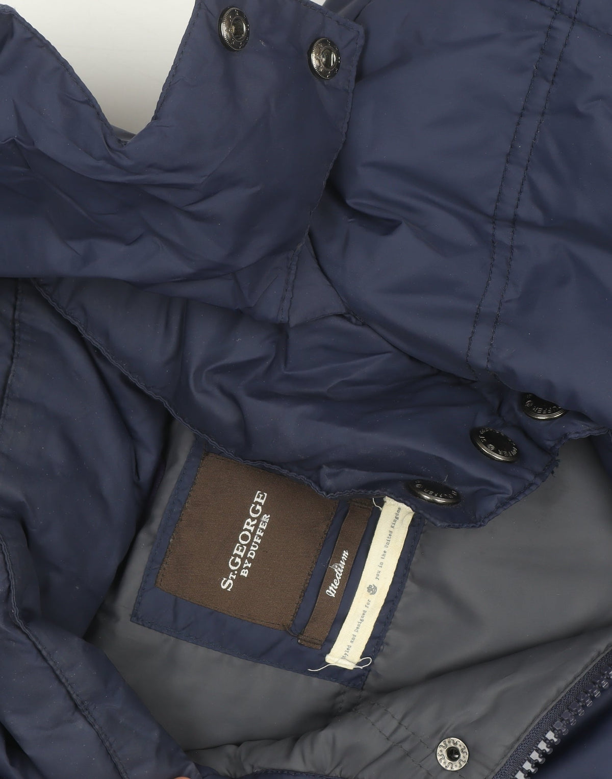 St. George by Duffer Men's Blue Medium Puffer Jacket Hooded Winter Coat