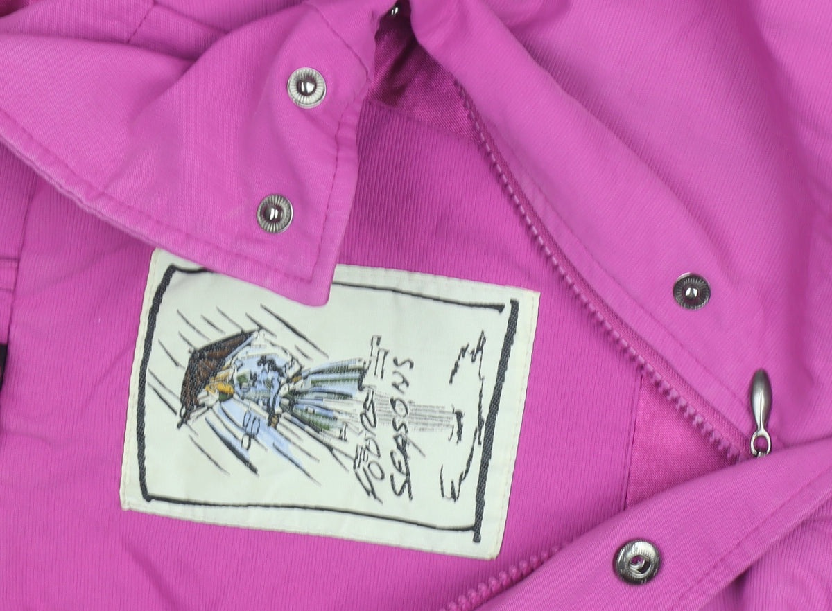 Foreign Seasons Women's Pink Hooded Rain Coat S Mid-Length Waterproof