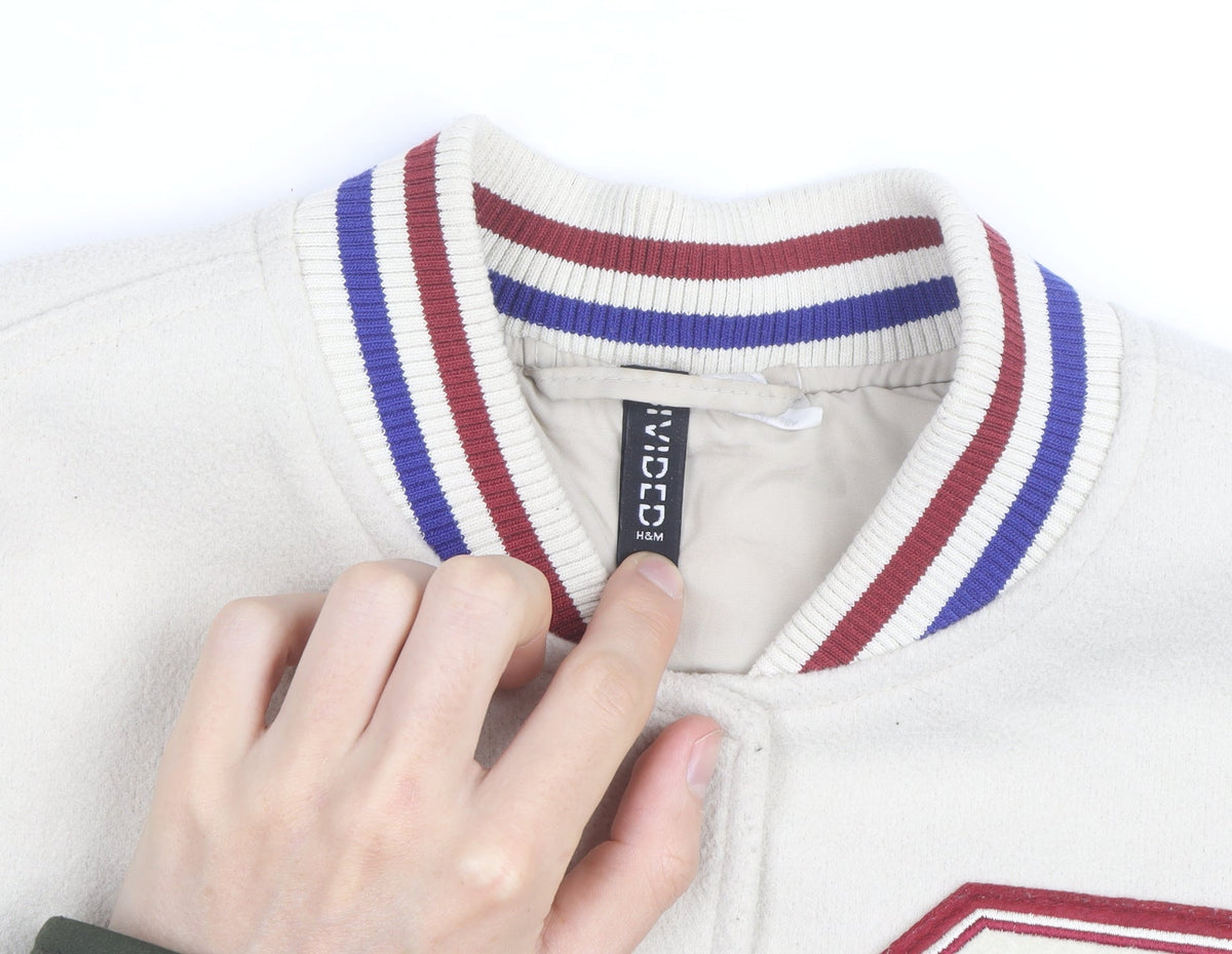 H&M Divided Men Ivory Varsity Jacket Size S Polyester College Style