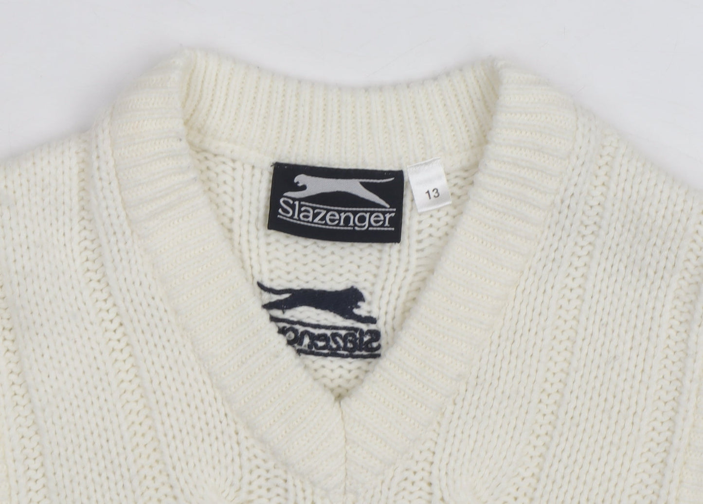 Slazenger Women's Ivory Cable Knit Sleeveless V-Neck Vest Jumper Size 13