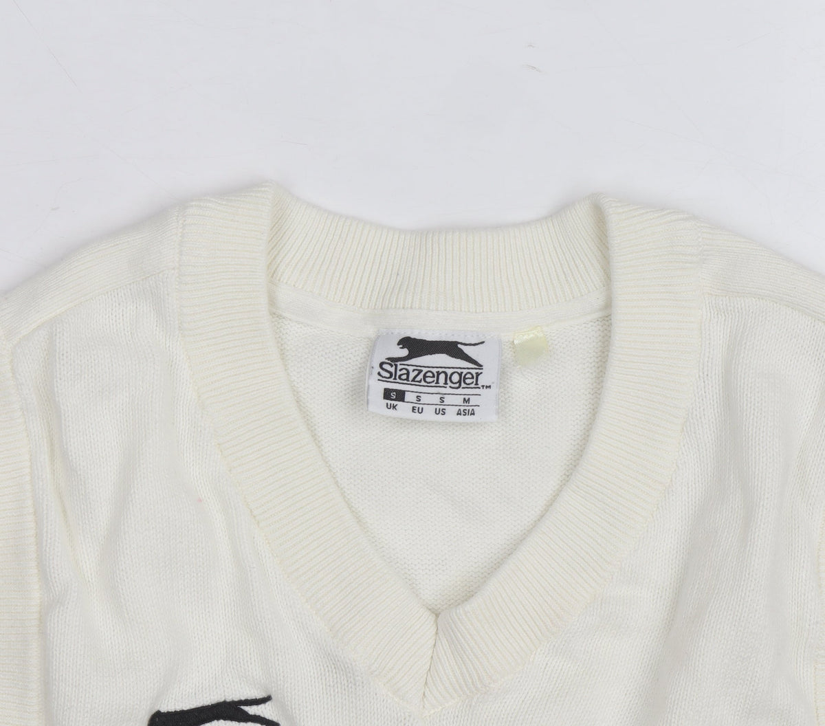 Slazenger Men's Ivory Cable Knit Cotton Sleeveless V-Neck Vest S