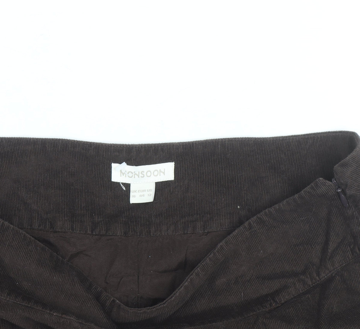 Monsoon Women’s Brown Floral Embroidered Corduroy Skirt Size 16