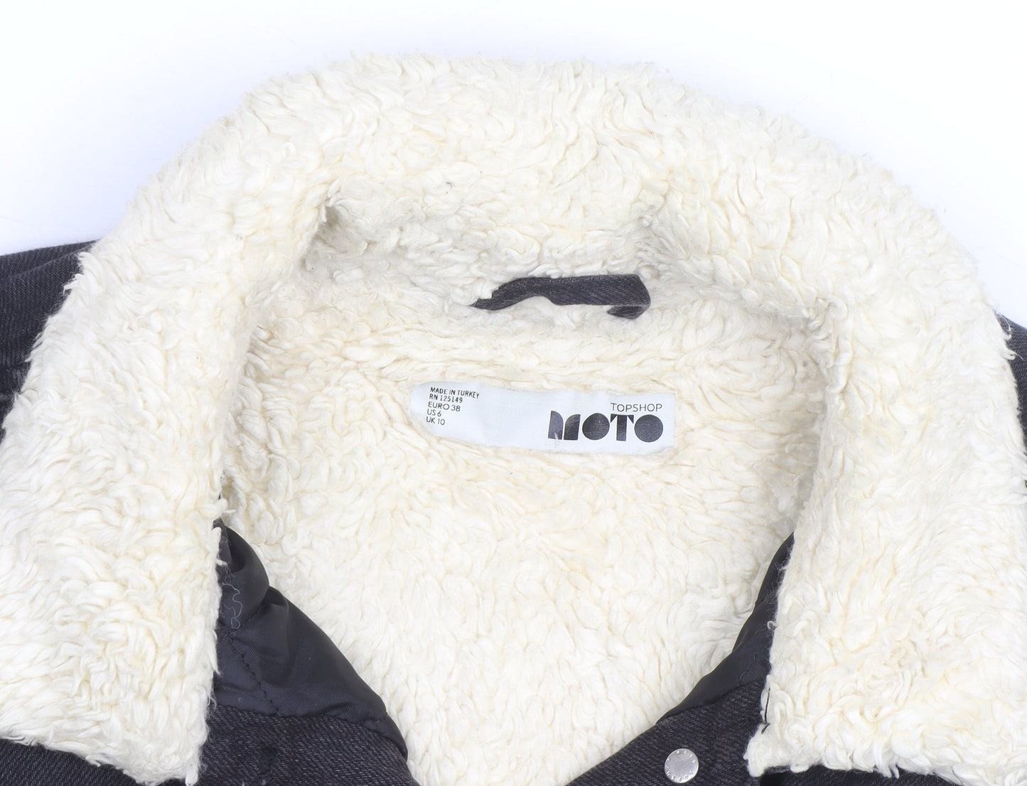Topshop Moto Black Sherpa Denim Jacket Unisex M Classic Winter Warm