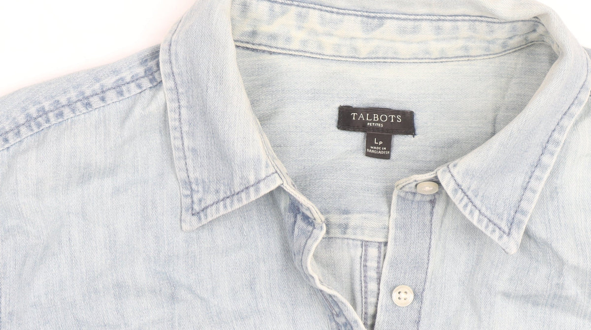 Talbots Men Blue Long Sleeve Denim Button-Up Casual Shirt Size L