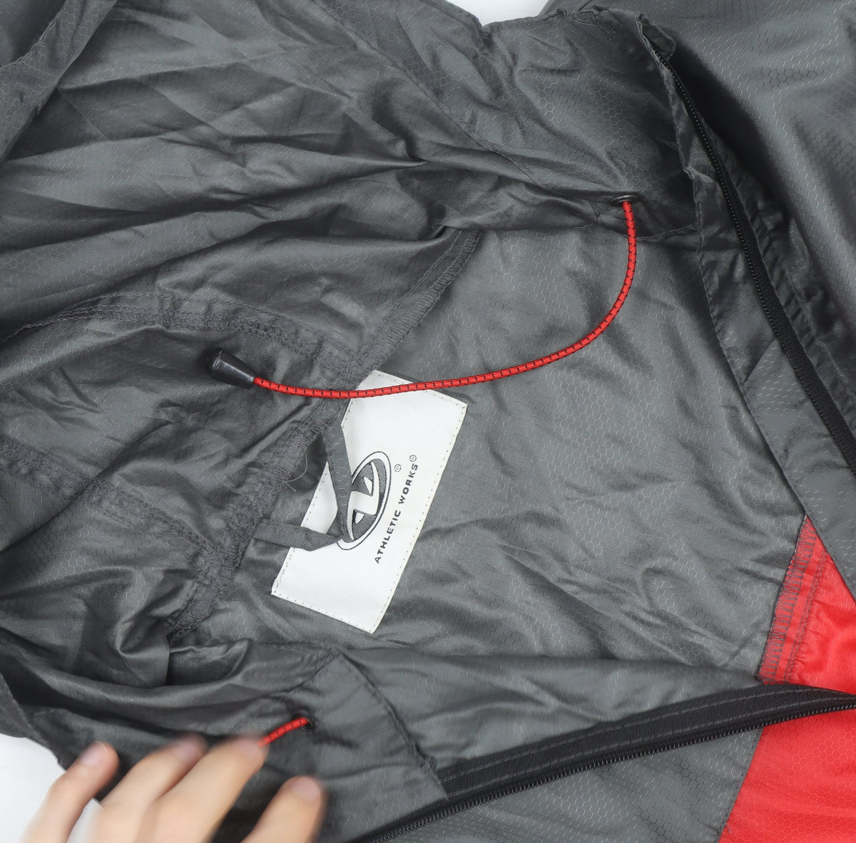 Athletic Works Men's Grey Red Black Hooded Windbreaker Jacket Size S