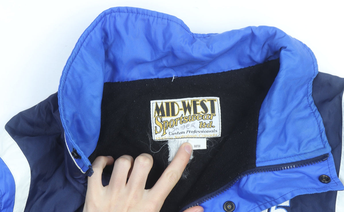 Mid-West Sportswear Men's Blue Windbreaker Jacket M Nylon Fleece Lined
