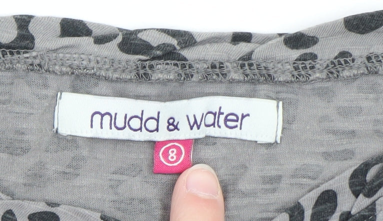 Mudd & Water Women's Grey Animal Print Long Sleeve Cotton Top Size 8