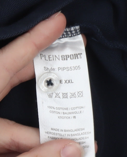 Plein Sport Men's Navy Blue Polo Shirt Size 2XL Cotton Classic Fit