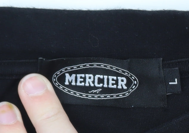 Mercier Men’s Black Graphic Sports T-Shirt Size L Cotton Crew Neck