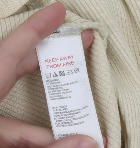 Urban Outfitters Women Beige Collared Full Zip Ribbed Cotton Jumper M
