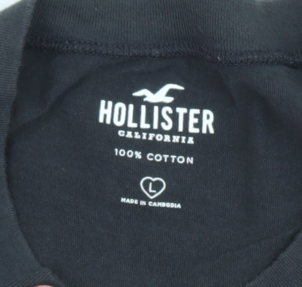 Hollister Men Black Crew Neck Graphic T-Shirt L Cotton Paris Yacht Print