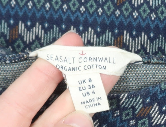 Seasalt Cornwall Women's Blue Fair Isle Organic Cotton Long Sleeve Top Size 8