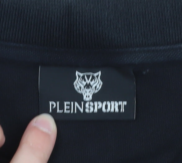 Plein Sport Men's Black 2XL Cotton Tiger Logo Polo Shirt