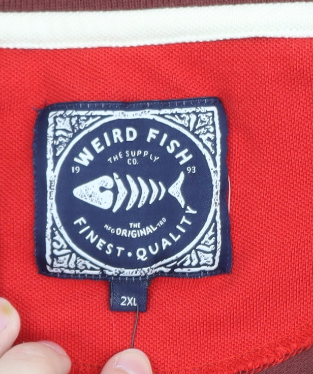 Weird Fish Men's Multicoloured 2XL Striped Cotton Polo Shirt