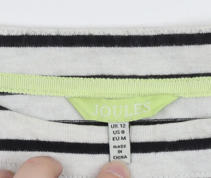 Joules Womens Black White Stripe Shift Dress UK 12 3/4 Sleeve