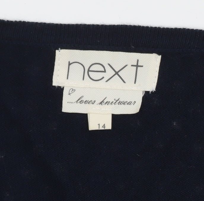 Next Women Blue Polka Dot Cardigan Size 14 Round Neck Knitwear