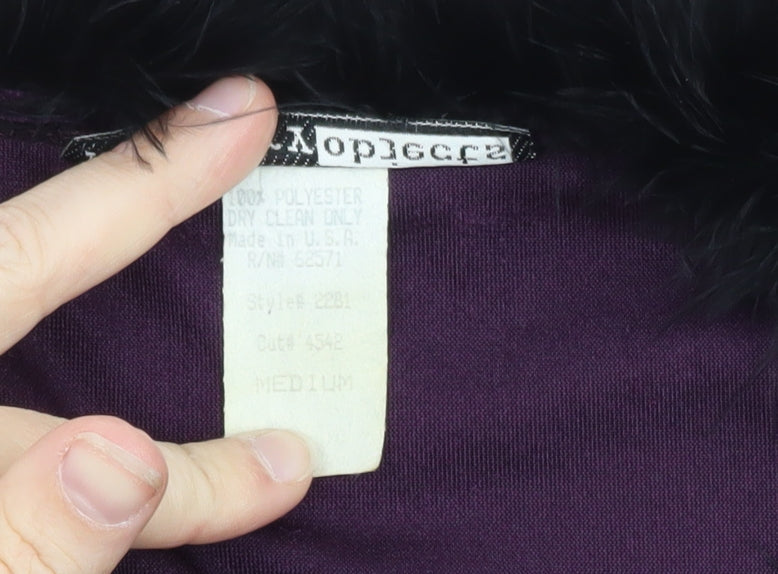 Necessary Objects Women's Purple Fur Trim Velvet Cardigan Size M