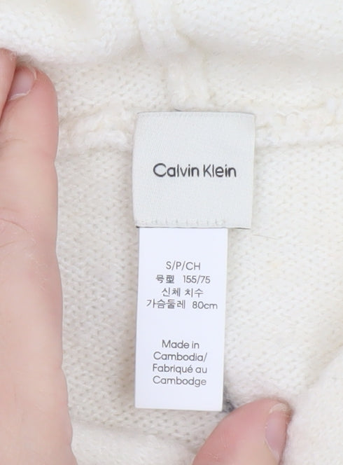 Calvin Klein Women Ivory Wool Blend Hooded Pullover Jumper Size S