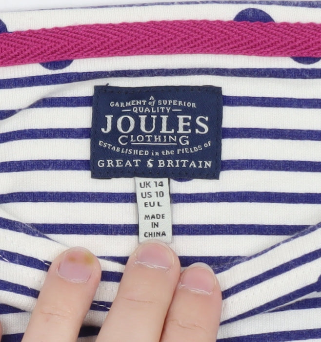Joules Women's White & Navy Striped Long Sleeve Cotton T-Shirt UK 14