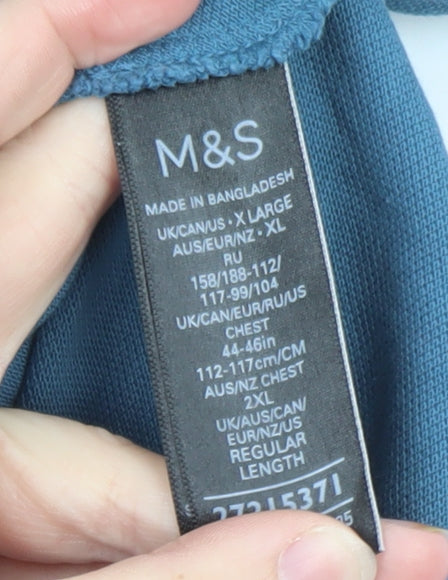 Marks and Spencer Men's Blue Long Sleeve Cotton Polo Shirt XL