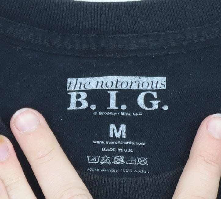 The Notorious B.I.G. Mens Black Graphic T-Shirt Medium Hip Hop Retro