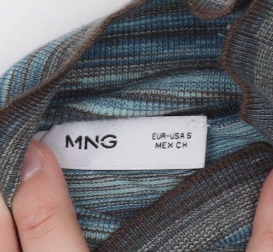 Mango Women's Blue Striped Roll Neck Long Sleeve Jersey Top Size S