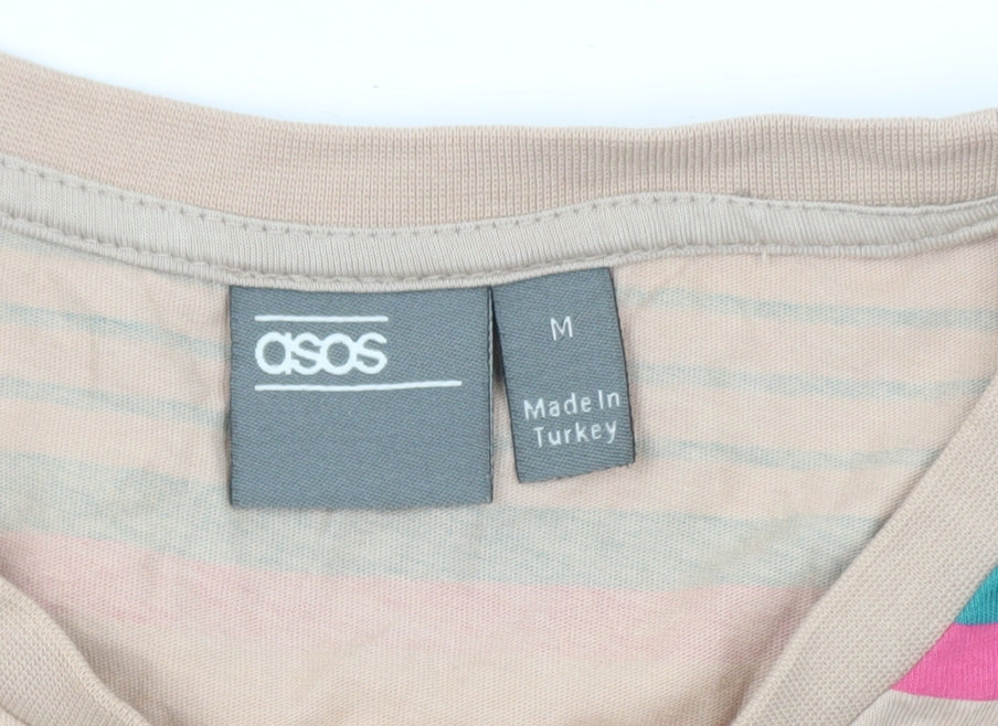ASOS Men's Beige Striped Long Sleeve Crew Neck T-Shirt Size M