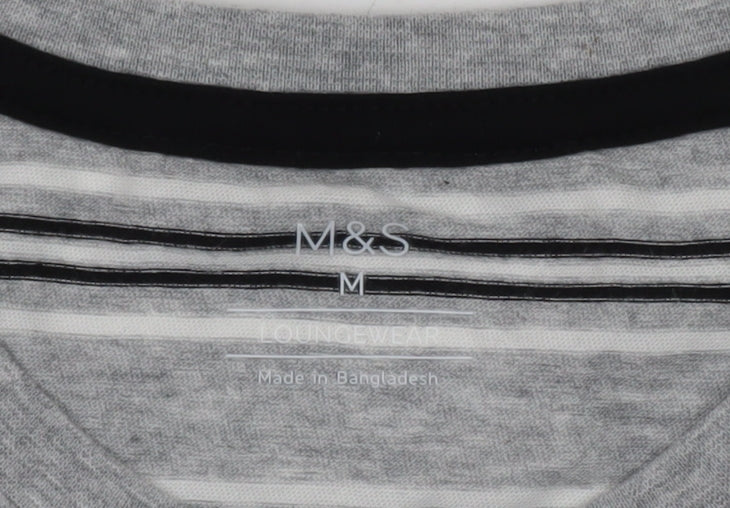 Marks and Spencer Mens Grey Striped Short Sleeve Crew Neck T-Shirt M