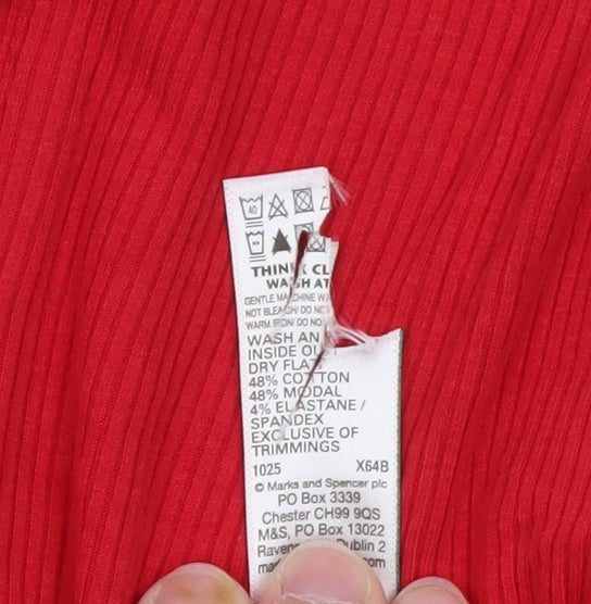 Marks & Spencer Women Red Henley Jumper Size 18 Regular Long Sleeve Cotton Blend