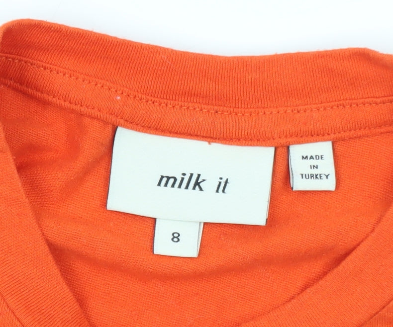 Milk It Womens Orange Cropped Long Sleeve Cut Out T-Shirt Size 8
