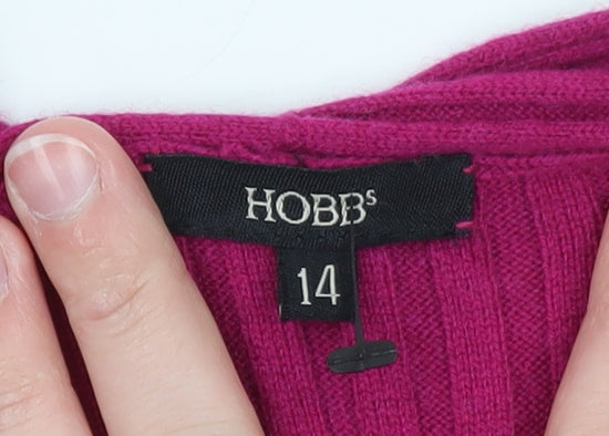 Hobbs Women’s Pink V-Neck Cable-Knit Long Sleeve Jumper Size 14