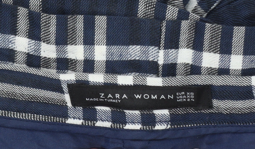 Zara Women Blue Check Wrap Short Skirt XS Cotton Preppy Style