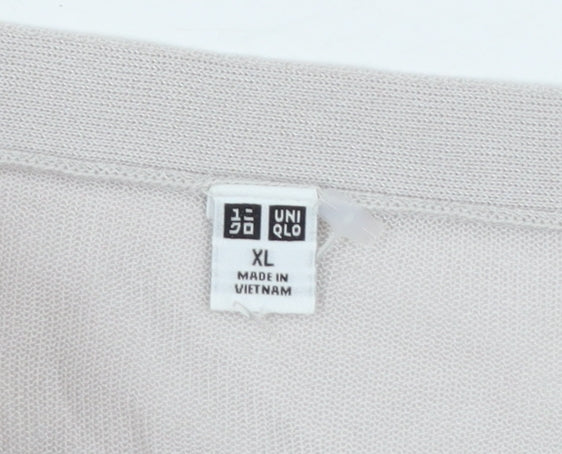 Uniqlo Women Beige V-Neck Long Sleeve Button Cardigan XL