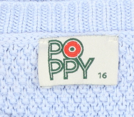 Poppy Womens Blue Size 16 Cotton Knit Cardigan Jumper