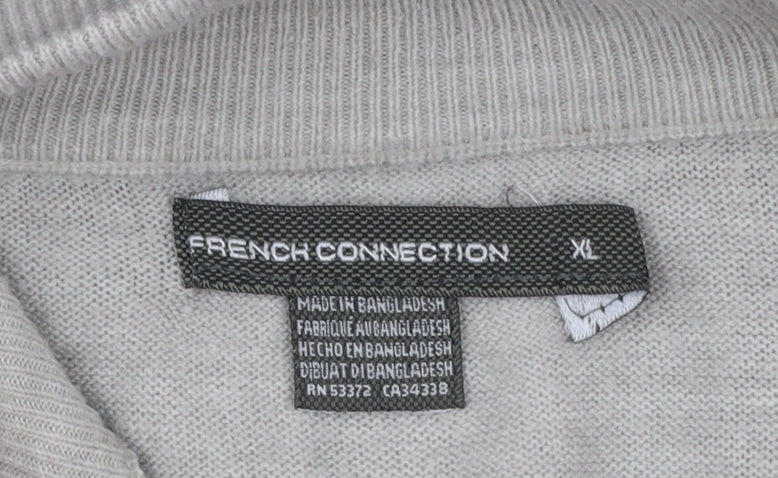 French Connection Men’s Grey XL 1/2 Zip High Neck Wool Jumper