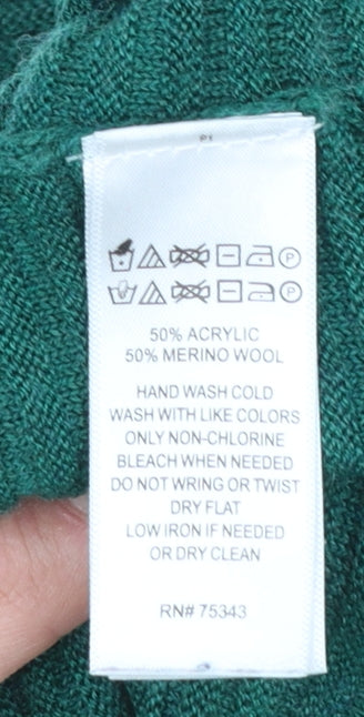 Tahari Women's Green Merino Wool Acrylic Button Back Cardigan Size M