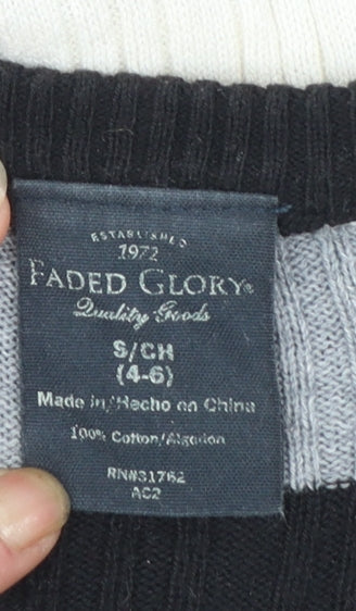 Faded Glory Women's Black Grey Striped Cotton Jumper Size S