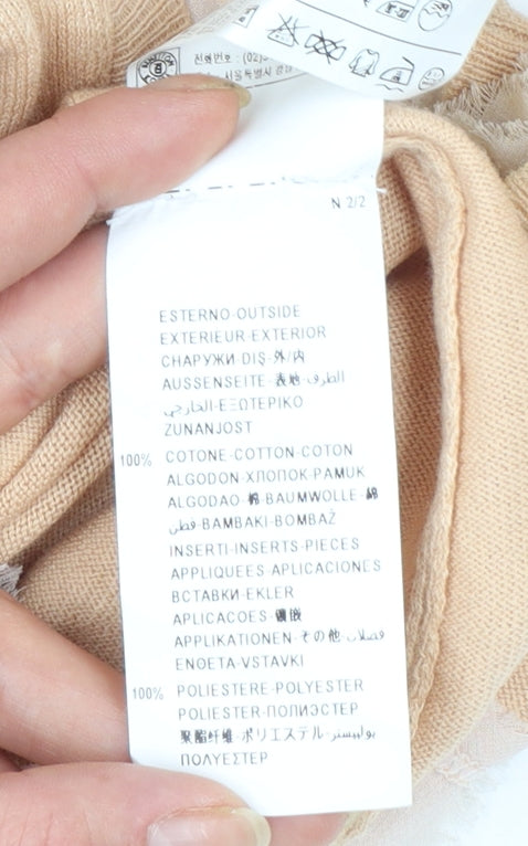 Sisley Women Beige Cotton V-Neck Button Cardigan Size S