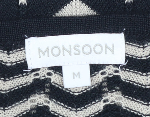 Monsoon Women’s Black Chevron Knit Long Sleeve Knee Length Dress M