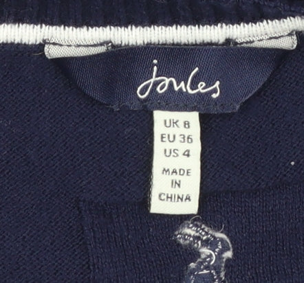 Joules Womens Blue Bee Embroidered Cotton Jumper Size 8