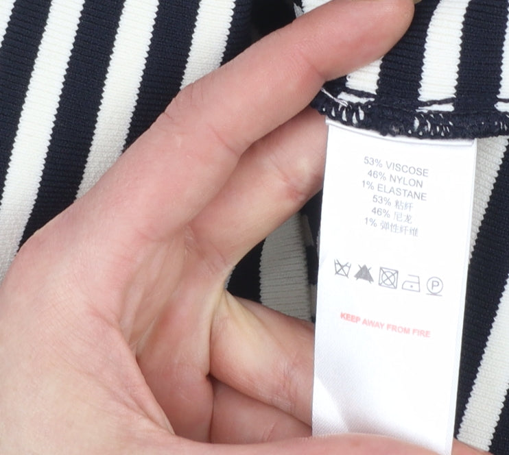 Reiss Women Black Striped Pencil Skirt Size S Stretch Knit