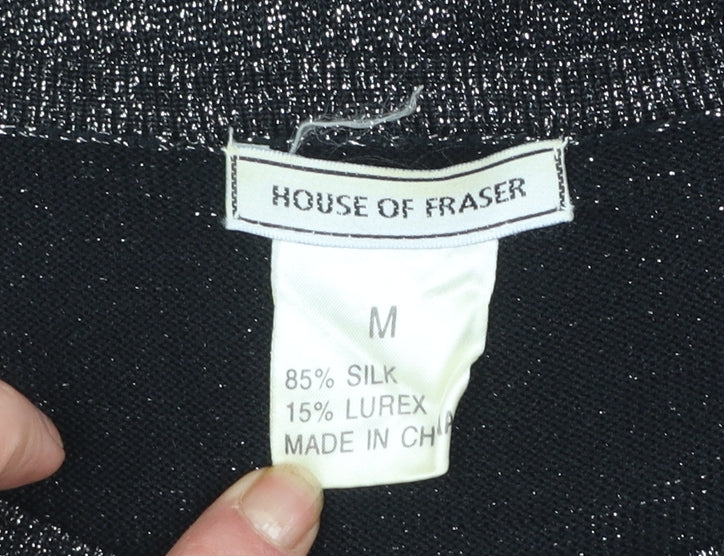House of Fraser Womens Black Silk Blend Sparkle Long Sleeve Blouse M