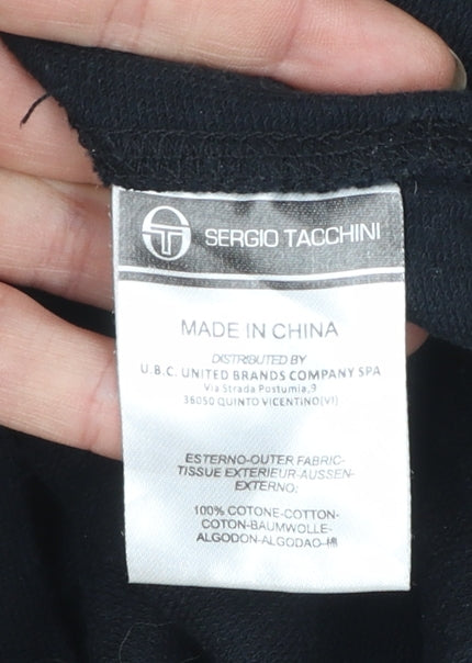 Sergio Tacchini Boys Black Full Zip Hoodie 14 Years 164cm Cotton Logo Sportswear