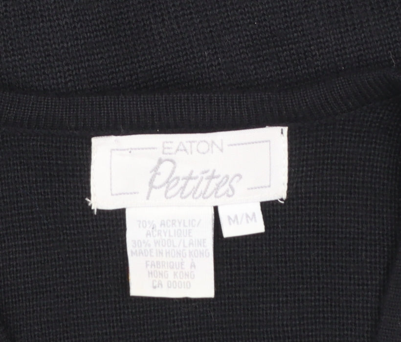 Eaton Petites Women's Black Beaded Wool Blend Cardigan M Petite